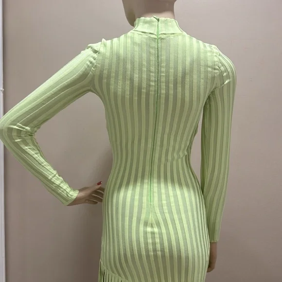 Ronny Kobo Lime Green Adkins Knit Fringe Dress - Picture 5 of 17